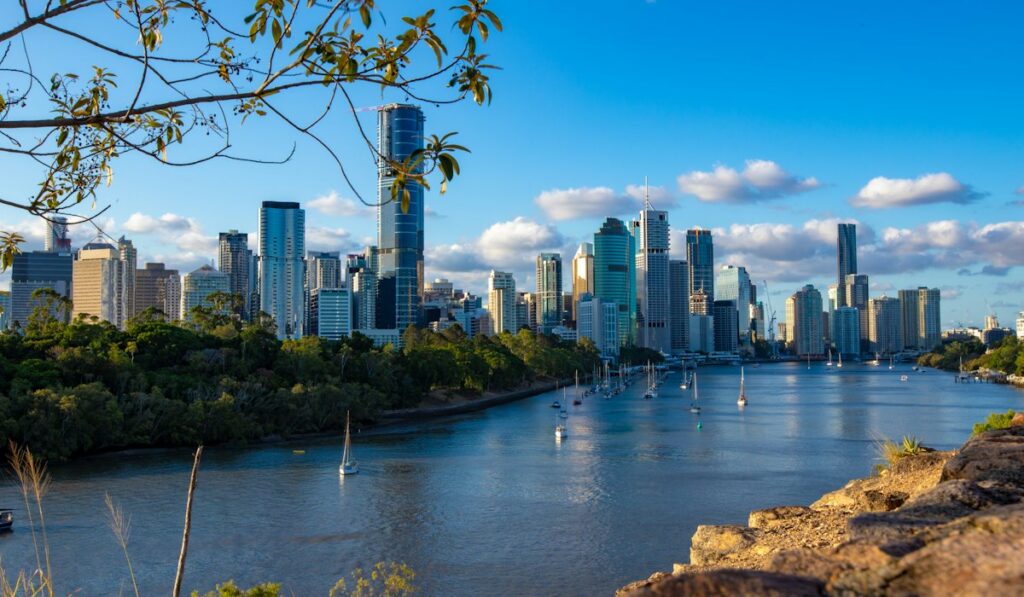 Brisbane city skyline and river